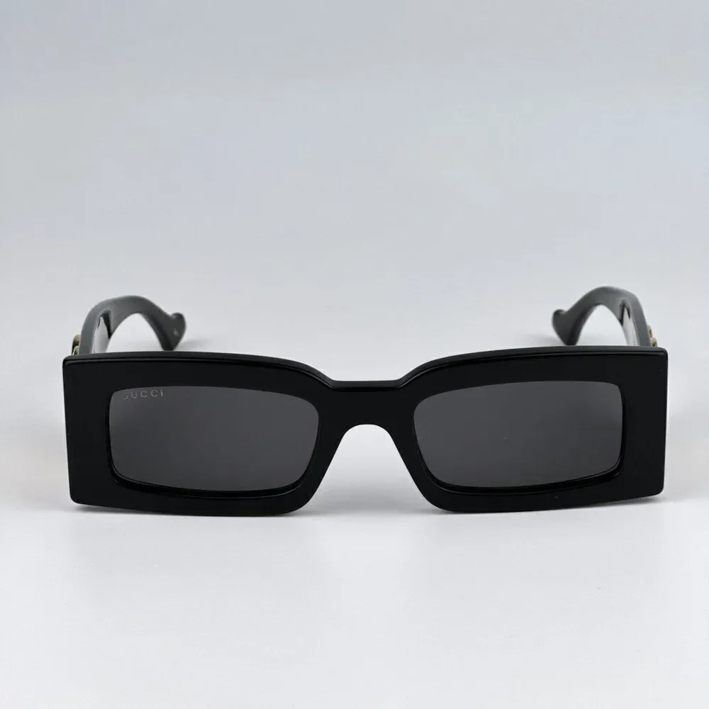 NEW Gucci GG1425S 001 Black Grey Rectangle Unisex Sunglasses GG 1425S